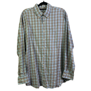 PETER MILLAR Light Blue & Brown Check Plaid Dress‎ Shirt